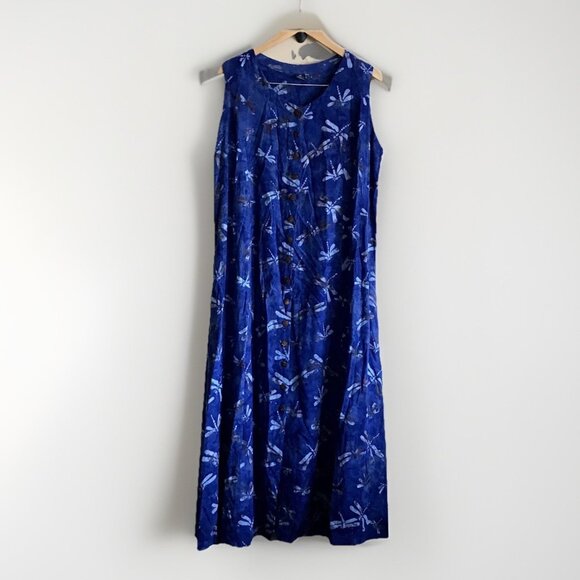 HIBISCUS COLLECTION HAWAII Dress Dragonfly Print Sleeveless Blue Size XL - Picture 1 of 8